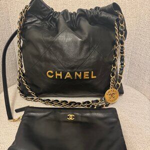 Authentic CHANEL  Small 22 Shiny Calfskin Hobo Bag